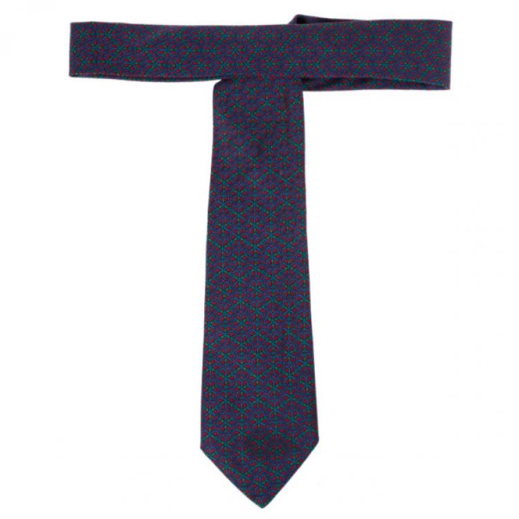 Pre Owned Hermes Purple Floral Print Silk Tie