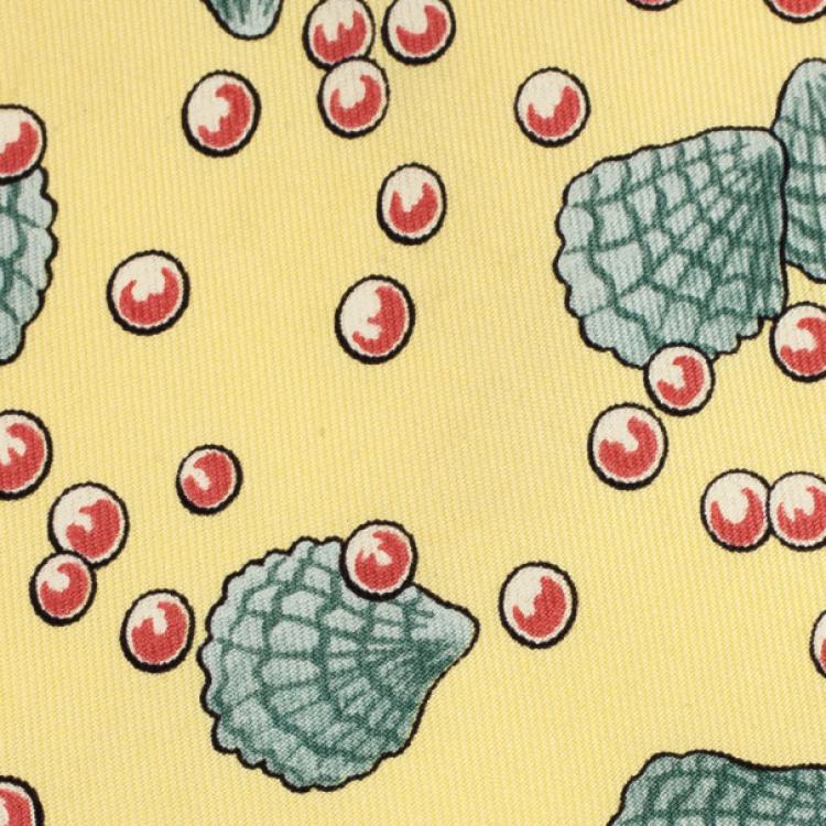 Pre Owned Hermes Yellow Shell and Pearl Print Tie