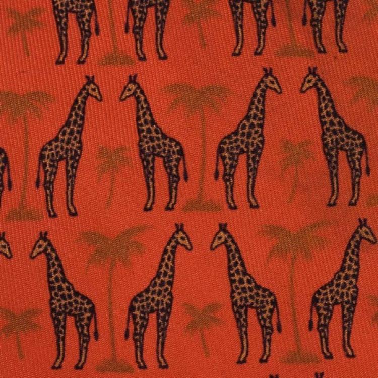 人気新品 Silk Print Tree Palm and Giraffe Orange Hermes Tie TLC | Hermes 小物