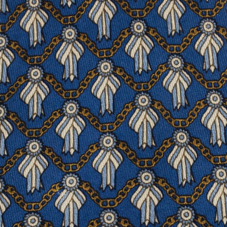 Pre Owned Hermes Blue Ribbon Print Silk Tie