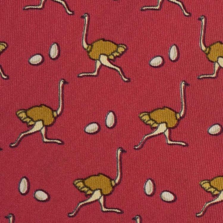Pre Owned Hermes Red Ostrich and Egg Print Silk Tie