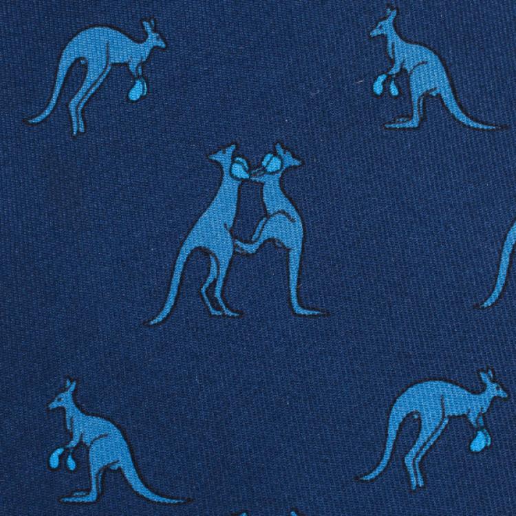 Pre Owned Hermes Blue Boxing Kangaroo Print Silk Tie