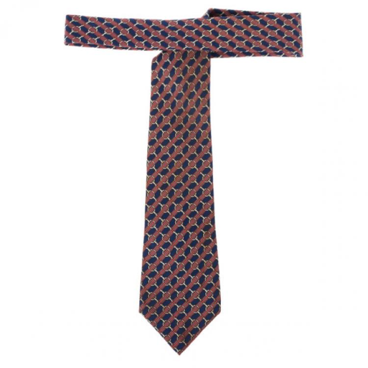 Pre Owned Hermes Blue Buckle Print Silk Tie