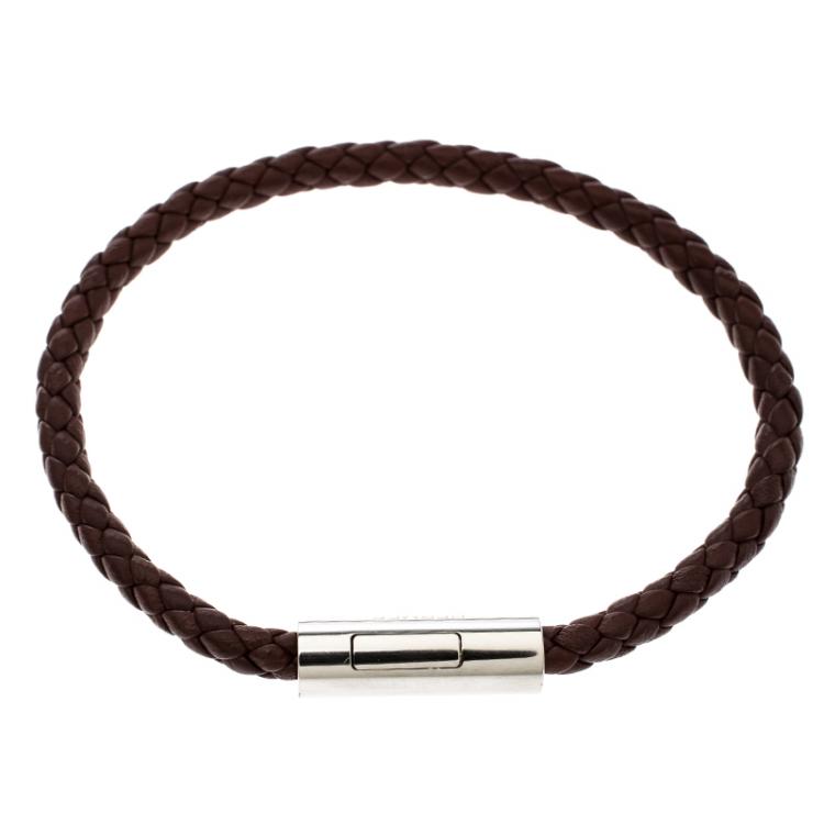 Hermes Goliath Burgundy Braided Leather Palladium Plated Bracelet ...