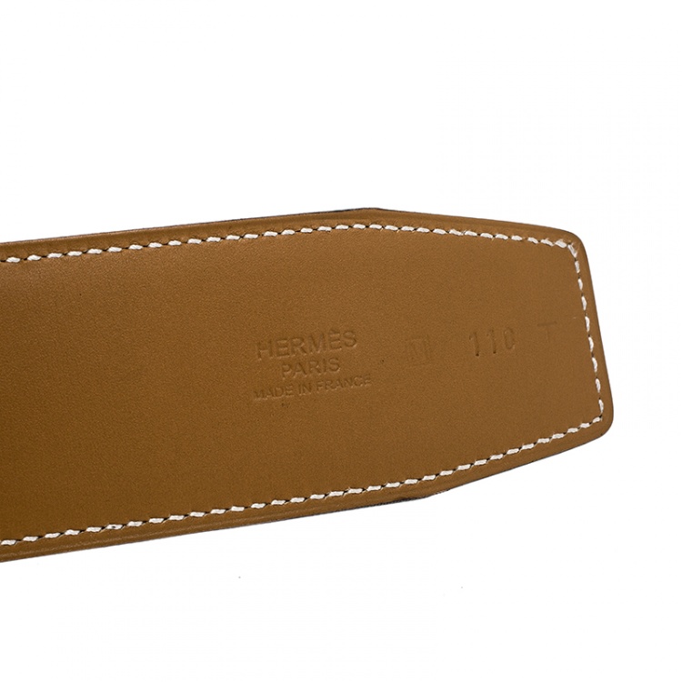 Pre Owned Hermes Brown/Black Swift and Box Calf Leather Constance 2 Buckle Belt 110cm