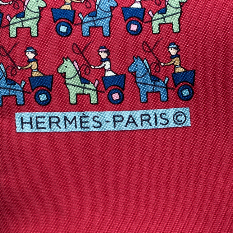 مملوكة مسبقًا Hermes Red Horse Carriage Printed Silk Pocket Square