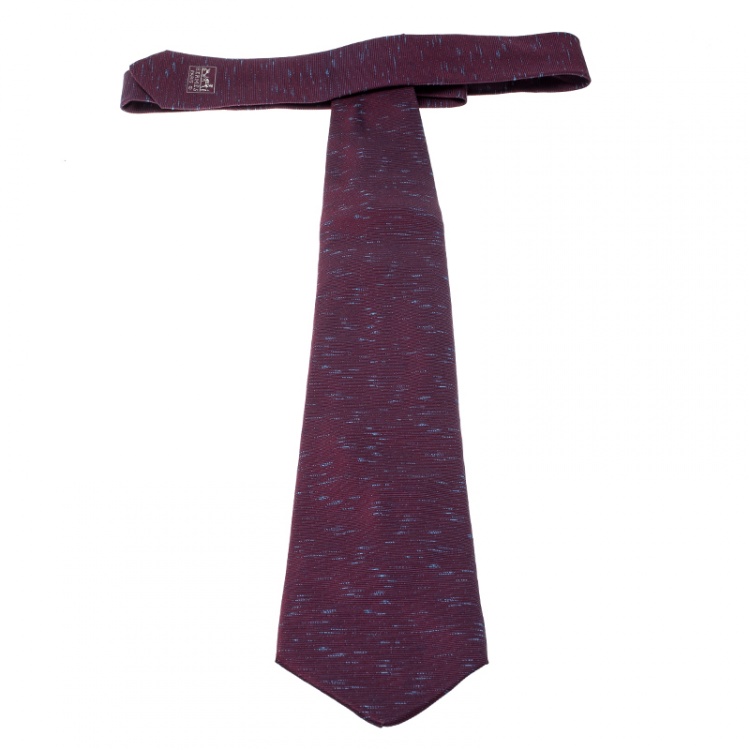 Pre Owned Hermes Burgundy and Blue Slub Textured Silk Jacquard Tie