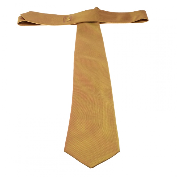 Pre Owned Hermes Vintage Mustard Yellow Two Tone Silk Traditional Tie