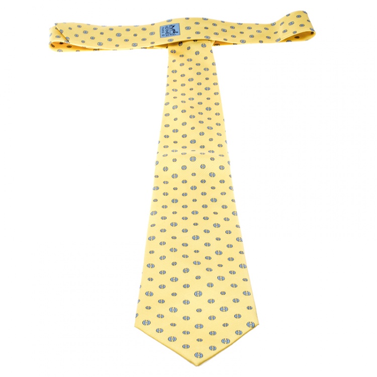 مملوكة مسبقًا Hermes Vintage Yellow Silk Twill Chained H Chaine d'Ancre Tie