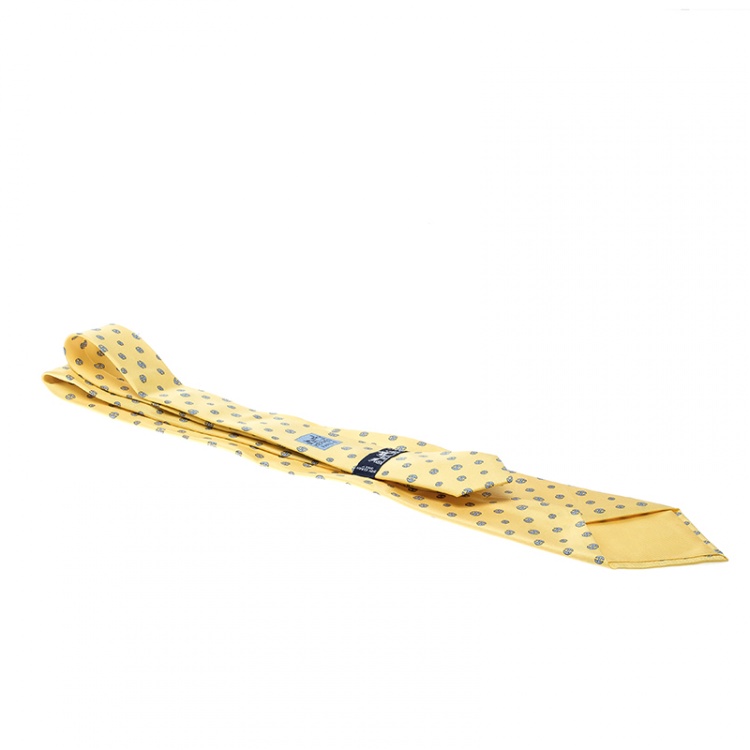 مملوكة مسبقًا Hermes Vintage Yellow Silk Twill Chained H Chaine d'Ancre Tie
