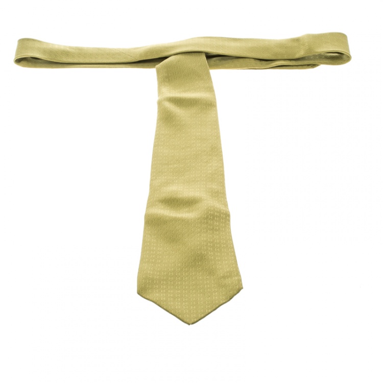 Pre Owned Hermes Lime Green H Pattern Silk Jacquard Traditional Tie