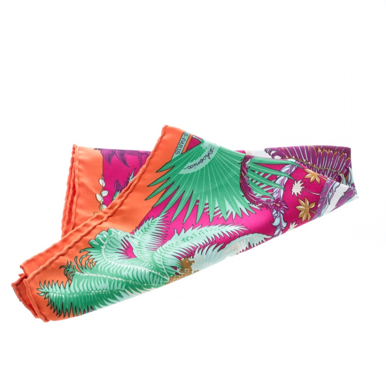 Pre Owned Hermes Multicolor Mythiques Phoenix Printed Silk Pocket Square