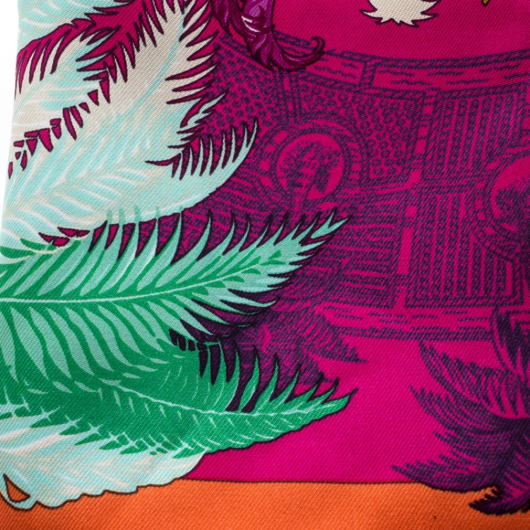 Pre Owned Hermes Multicolor Mythiques Phoenix Printed Silk Pocket Square