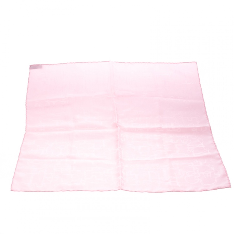 Pre Owned Hermes Pink Horsebit Pattern Silk Jacquard Pocket Square