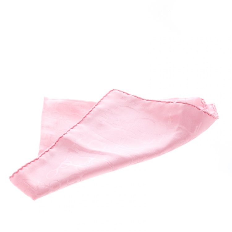 Pre Owned Hermes Pink Horsebit Pattern Silk Jacquard Pocket Square