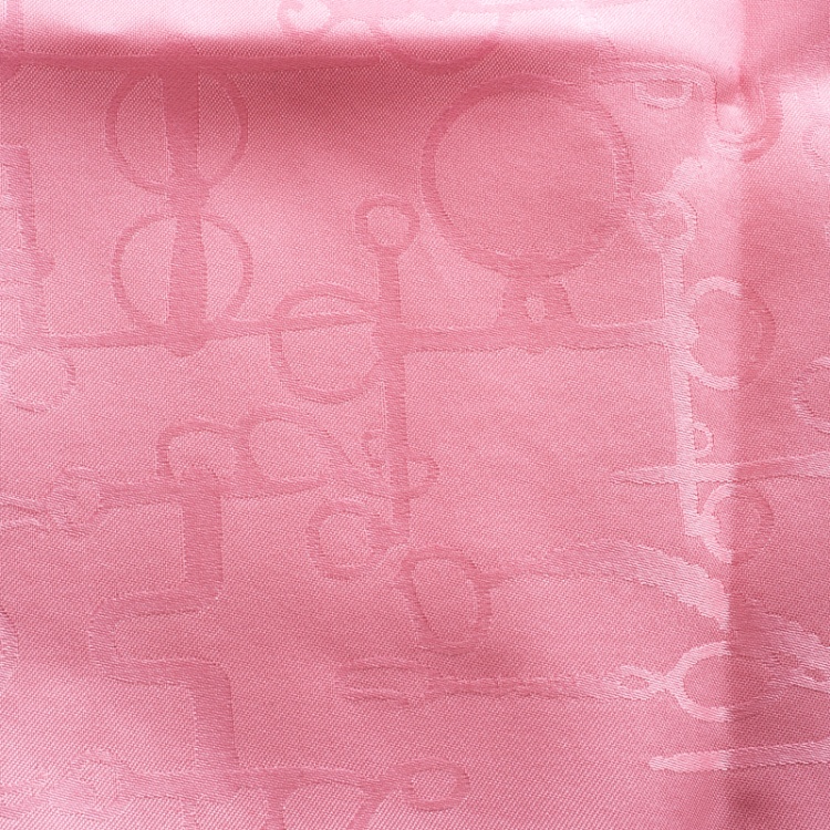 Pre Owned Hermes Pink Horsebit Pattern Silk Jacquard Pocket Square