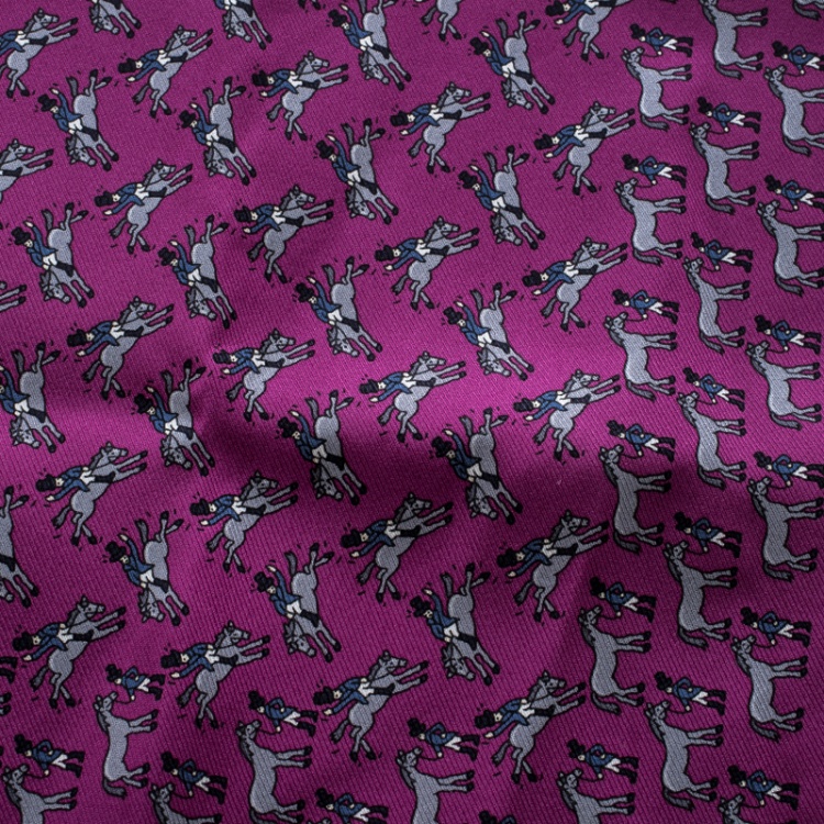 Pre Owned Hermes Purple and Grey Equestrian Rider Print Silk Pocket Square