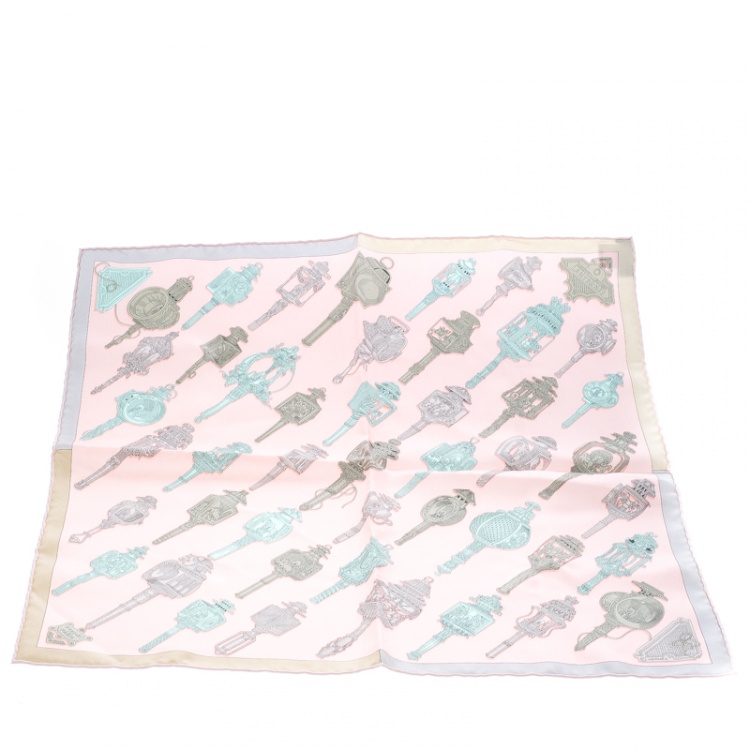 Pre Owned Hermes Rose Pink Merveilleuses Lanternes Printed Silk Pocket Square