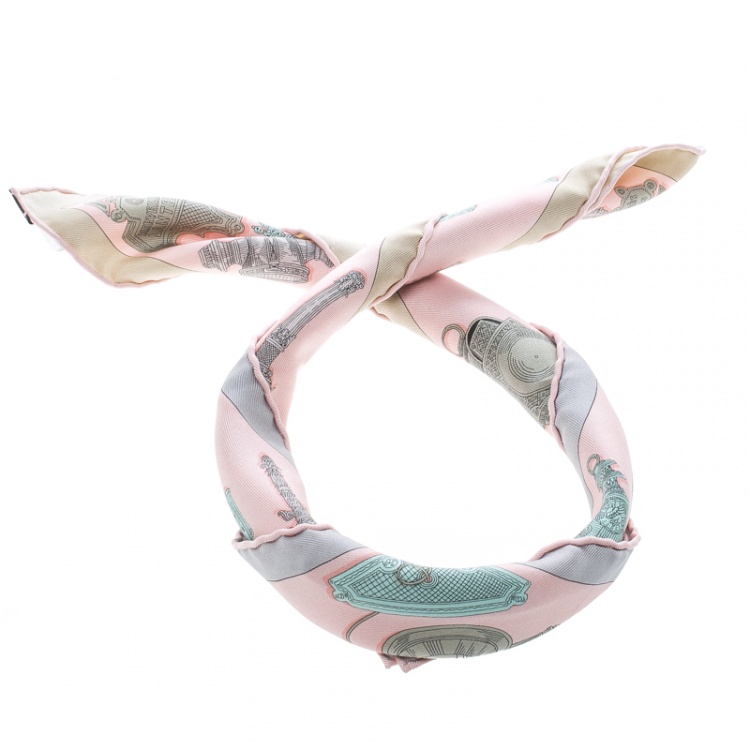 Pre Owned Hermes Rose Pink Merveilleuses Lanternes Printed Silk Pocket Square