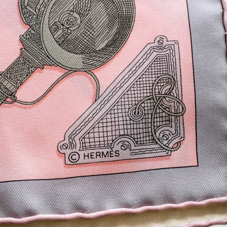 Pre Owned Hermes Rose Pink Merveilleuses Lanternes Printed Silk Pocket Square
