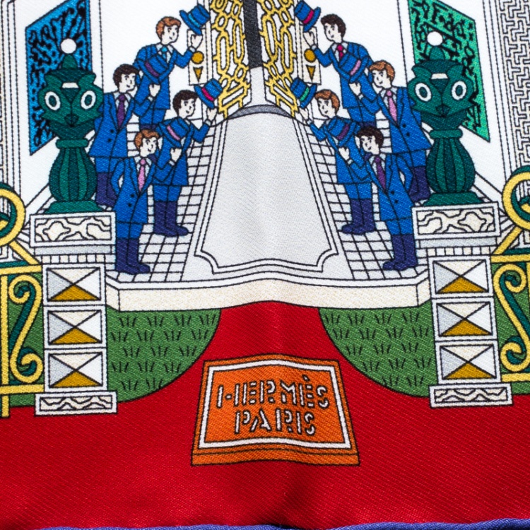 Pre Owned Hermes La Maison Des Carres Red Printed Silk Pocket Square