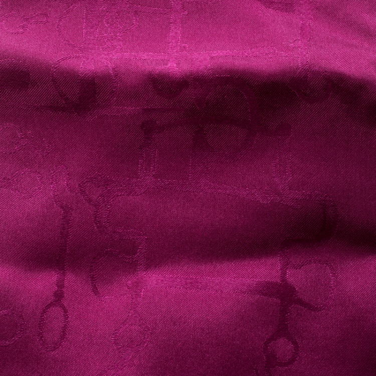 Pre Owned Hermes Magenta Pink Horsebit Pattern Silk Jacquard Pocket Square