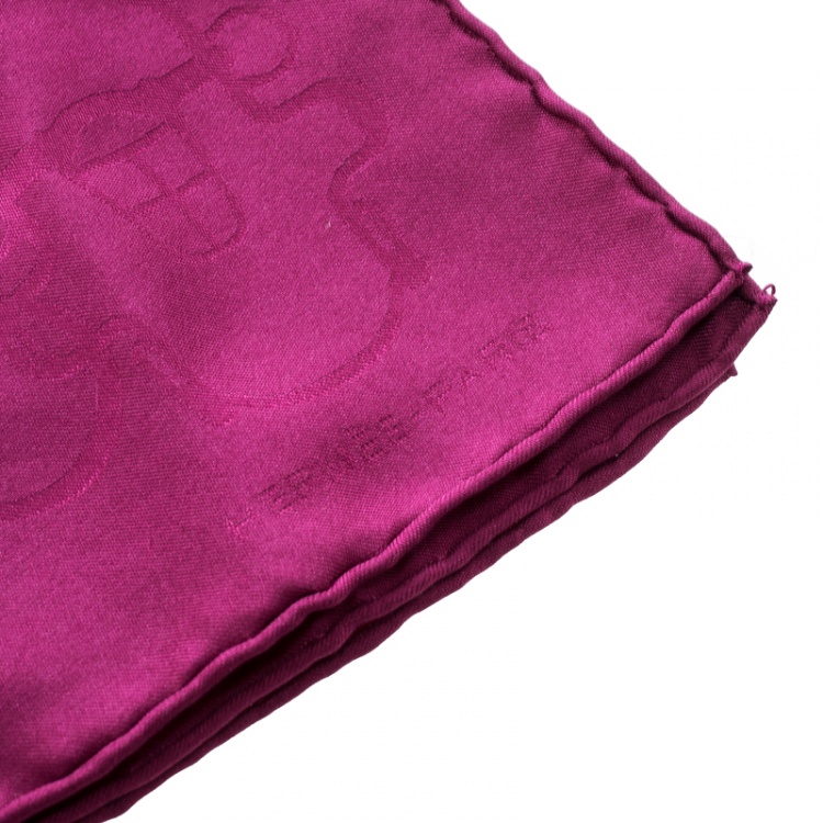Pre Owned Hermes Magenta Pink Horsebit Pattern Silk Jacquard Pocket Square