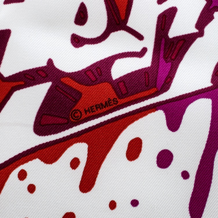 Pre Owned Hermes Multicolor Kongo Graffiti Printed Silk Pocket Square