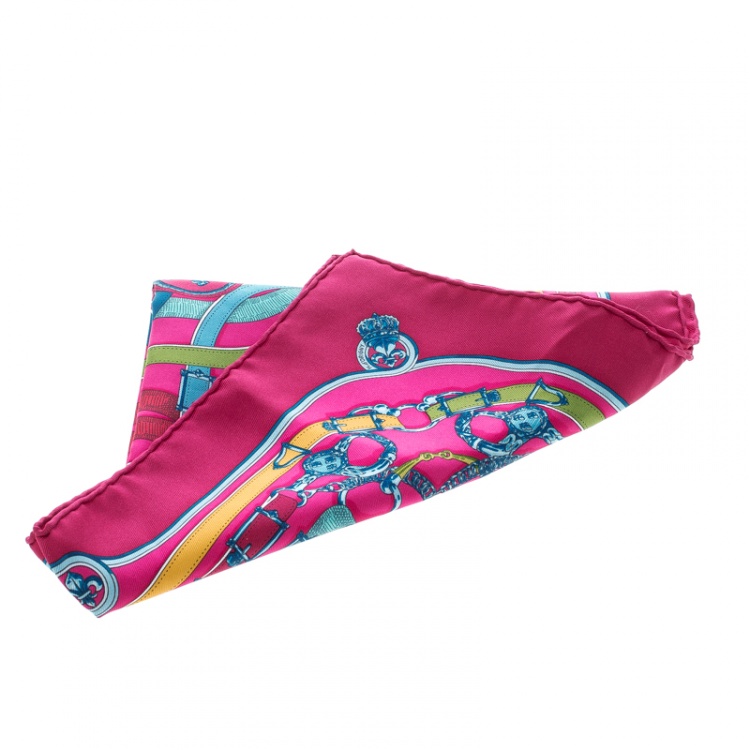 Pre Owned Hermes Multicolor Cavalcadour Printed Silk Pocket Square