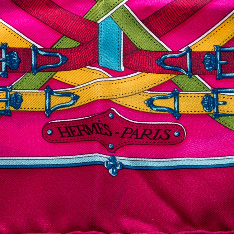 Pre Owned Hermes Multicolor Cavalcadour Printed Silk Pocket Square