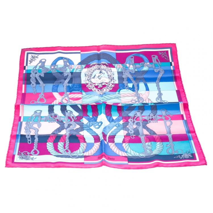 Pre Owned Hermes Multicolor Della Cavalleria Printed Silk Pocket Square