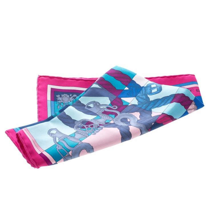 Pre Owned Hermes Multicolor Della Cavalleria Printed Silk Pocket Square
