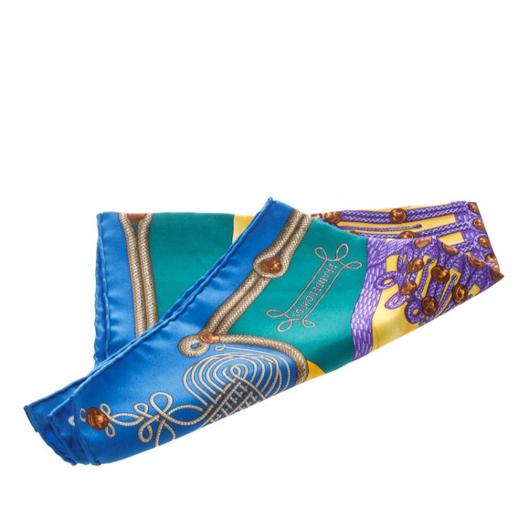 Pre Owned Hermes Multicolor Brandebourgs Military Printed Silk Pocket Square