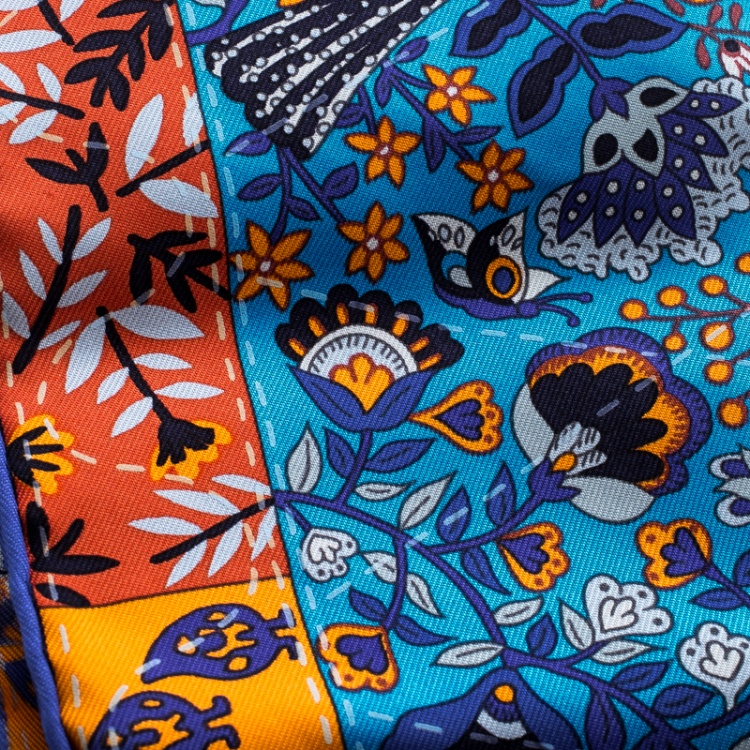 Pre Owned Hermes Pique Fleuri De Provence Printed Silk Pocket Square