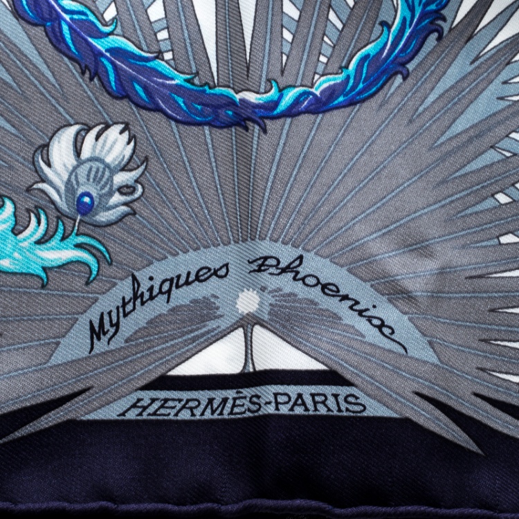 Pre Owned Hermes Multicolor Mythiques Phoenix Printed Silk Pocket Square