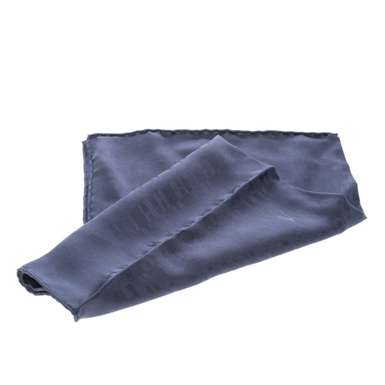 Pre Owned Hermes Blue Grand H Pattern Silk Jacquard Pocket Square
