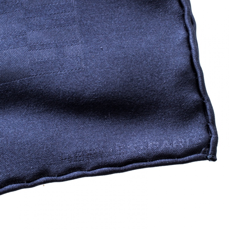 Pre Owned Hermes Blue Grand H Pattern Silk Jacquard Pocket Square
