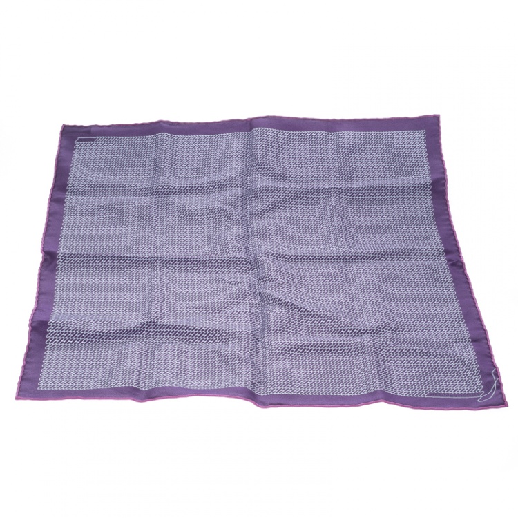 Pre Owned Hermes Purple Cursive H Pattern Printed Silk Pocket Square 
