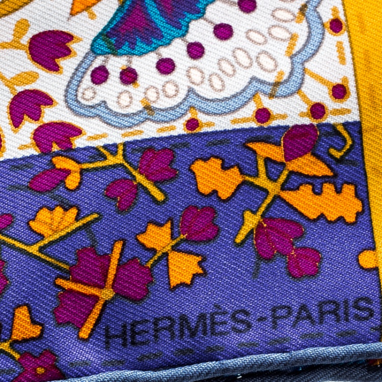 Pre Owned Hermes Pique Fleuri De Provence Printed Silk Pocket Square