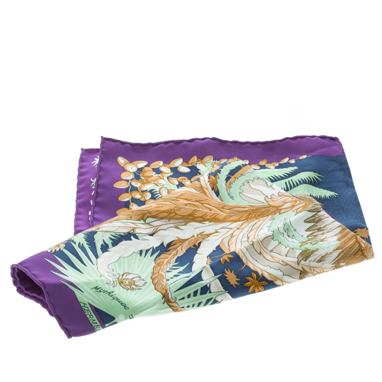 Pre Owned Hermes Multicolor Mythiques Phoenix Printed Silk Pocket Square