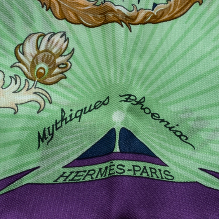 Pre Owned Hermes Multicolor Mythiques Phoenix Printed Silk Pocket Square