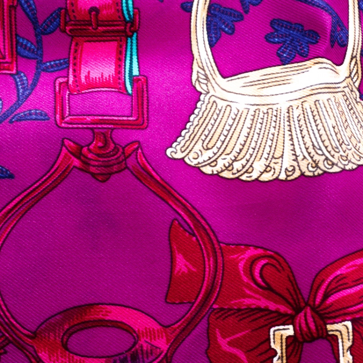 Pre Owned Hermes Pink Etriers Printed Silk Pocket Square