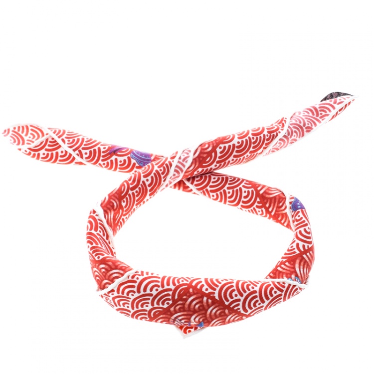 Pre Owned Hermes Red Bateau Fleuri Printed Silk Pocket Square