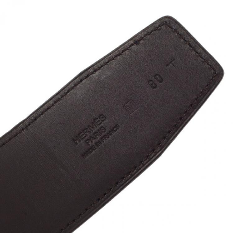 Pre Owned Hermes Black Leather H Buckle Belt 80CM