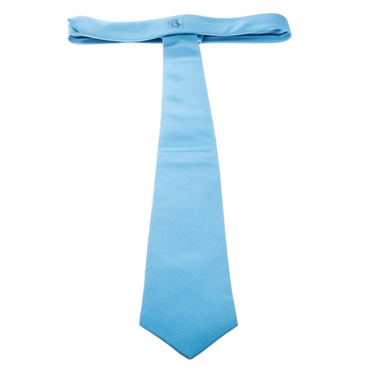 Pre Owned Hermes Sky Blue Silk Twill Tie 