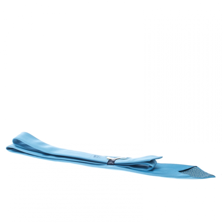 Pre Owned Hermes Sky Blue Silk Twill Tie 