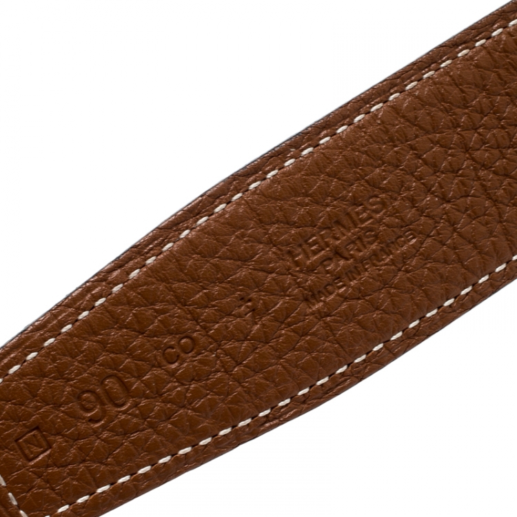 Pre Owned Hermès Black/Brown Leather Reversible Gold Metal Finished H Buckle Belt 90CM