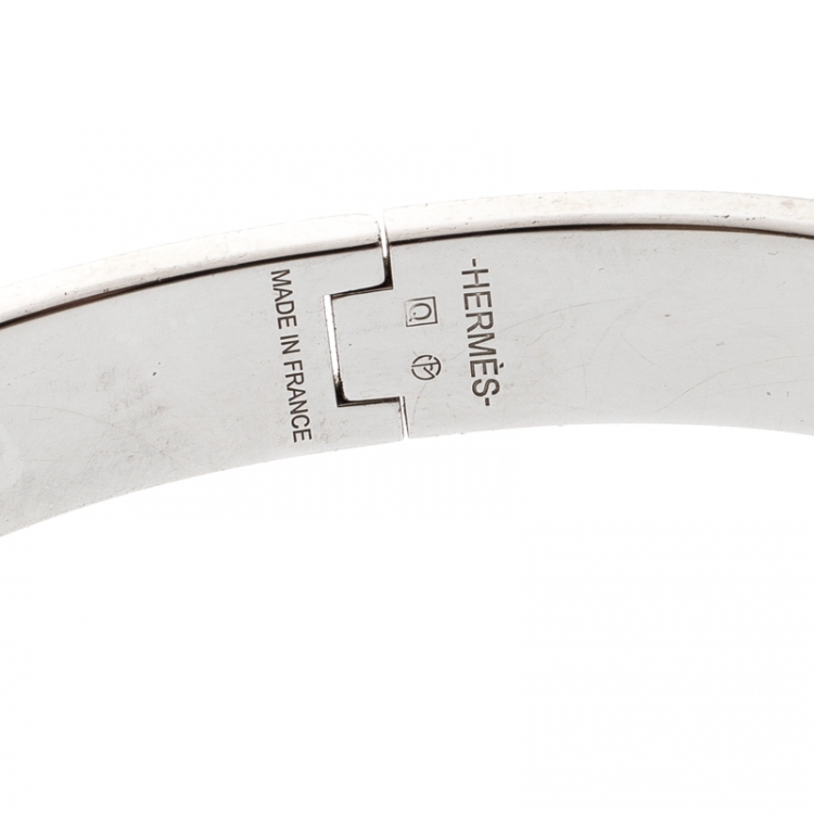 Pre Owned Hermes Clic HH Black Enamel Brushed Palladium Plated Bracelet GM
