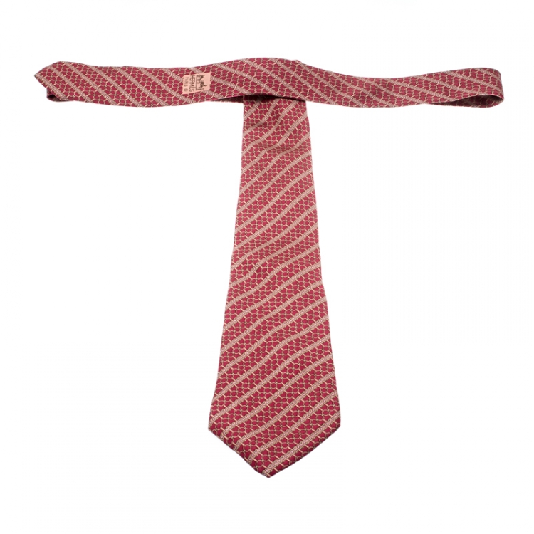 Pre Owned Hermes Berry Pink Silk Equestrian Printed Tie