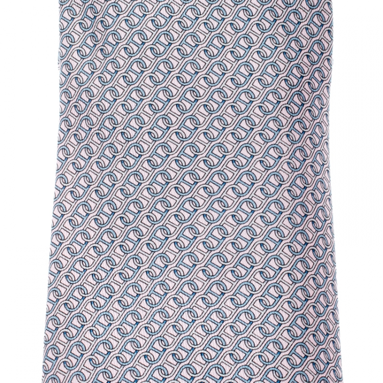 Pre Owned Hermes Pink and Blue Infinite Link Print Silk Tie